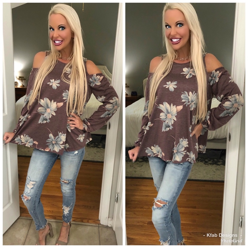 LAST 1!  🌸Long Sleeve Cold Shoulder Tunic!! - Picture 2 of 3